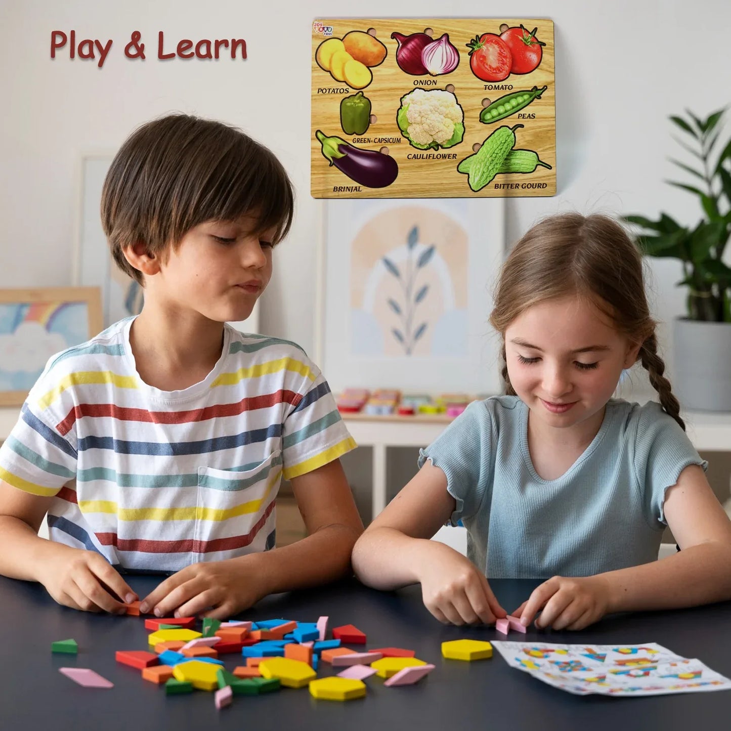 Wooden Vegetable Puzzle Learning Educational Board (1 Set 2820 Cm) - Zidbik