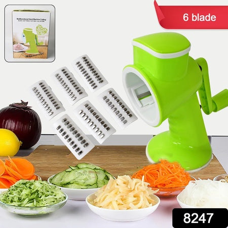 8247 6 In 1 Multi Functional Vegetable Cutter  Slicer Hand Machine Cutting Slice Cut Thick Cut Silk All In One Vegetable Chopper Cutter  Slicing Cutter Barrel - Vegetable Grater With 6 Removable Blades - Zidbik