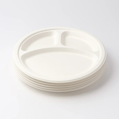 Freshee 10 Inch 3-compartment Round Compostable Bagasse Plate (10 Pc) - Zidbik
