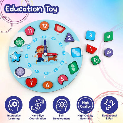 Aditi Wooden Educational Learning Clock Toy With Movable Hands - Zidbik