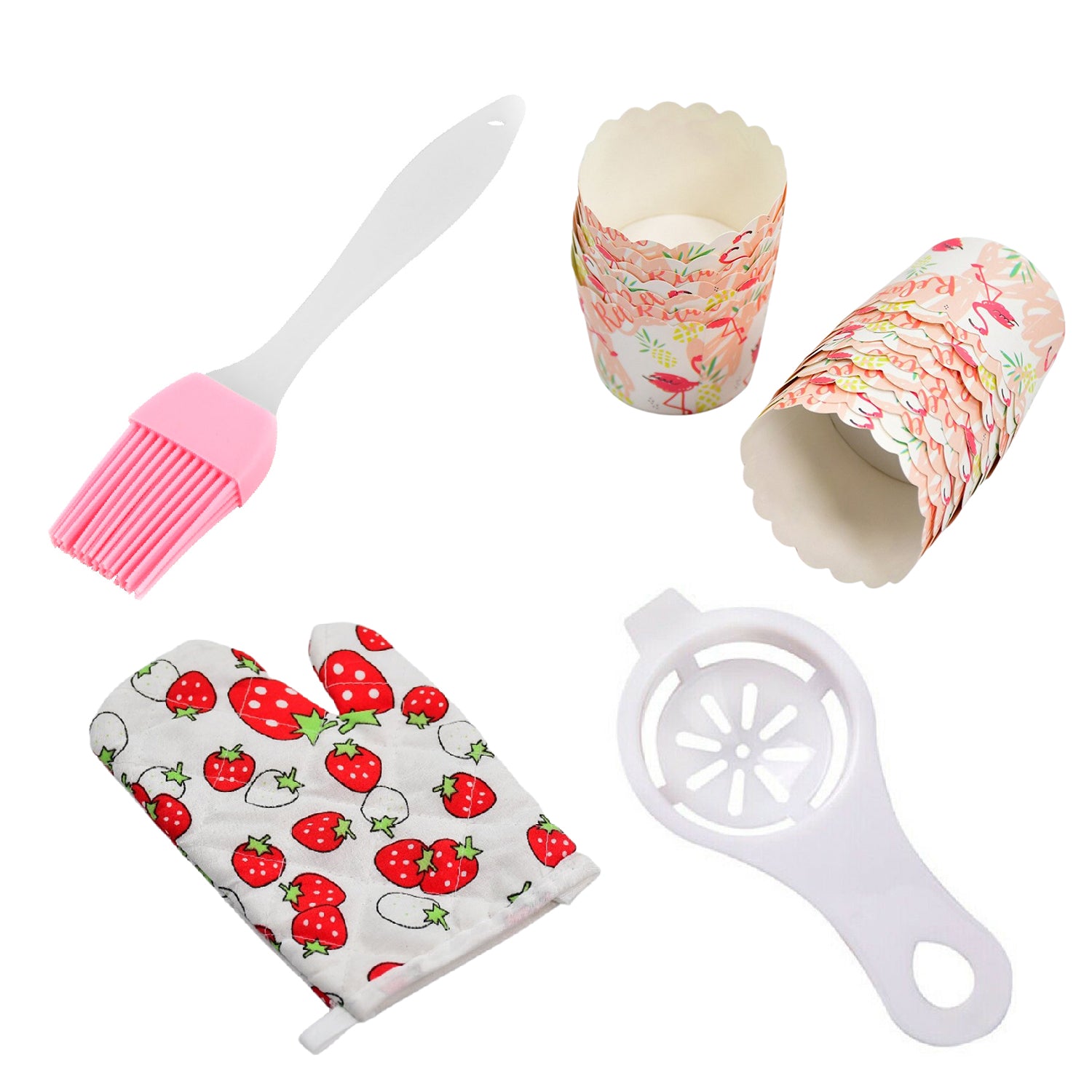2943 4pc Kitchen Tools 1pc Spatula Brush 1pc Oven Glove 1pc Egg Yolk Separator And Paper Cup Set Of 25pcs - Zidbik