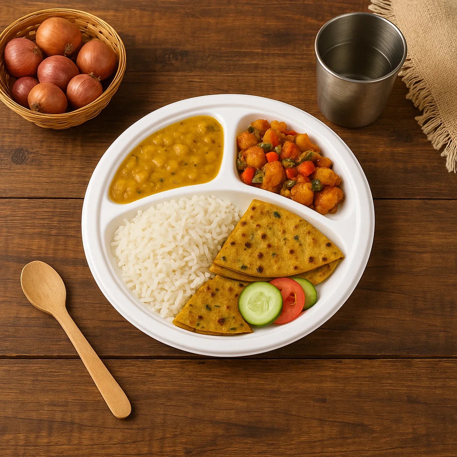 Freshee 10 Inch 3-compartment Round Compostable Bagasse Plate (10 Pc) - Zidbik