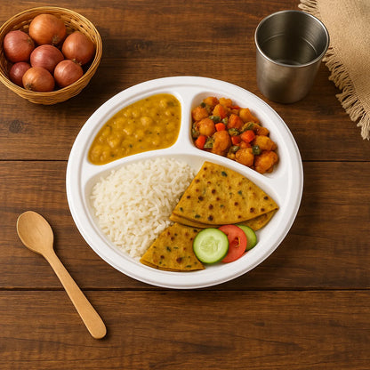 Freshee 10 Inch 3-compartment Round Compostable Bagasse Plate (10 Pc) - Zidbik