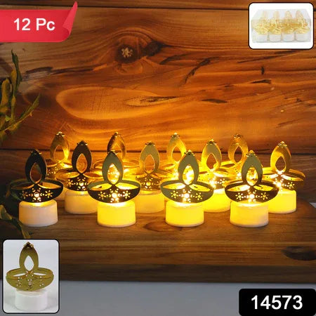 Golden Diya Shaped Led Tealight Candles (12 Pc) - Zidbik