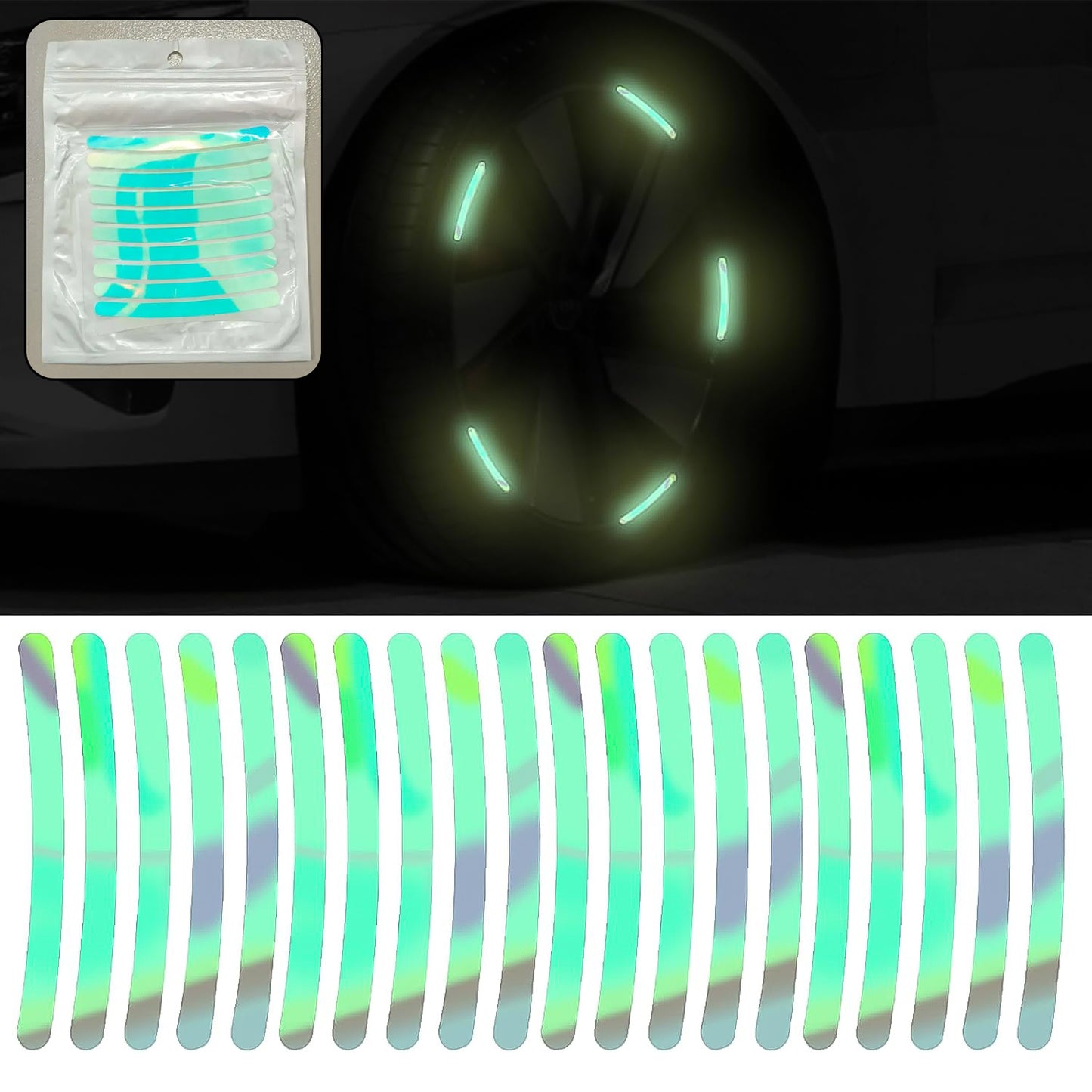 Car Wheel Hub Reflective Car Stickers Night Warning Stickers (20 Pcs Set Multicolored) - Zidbik