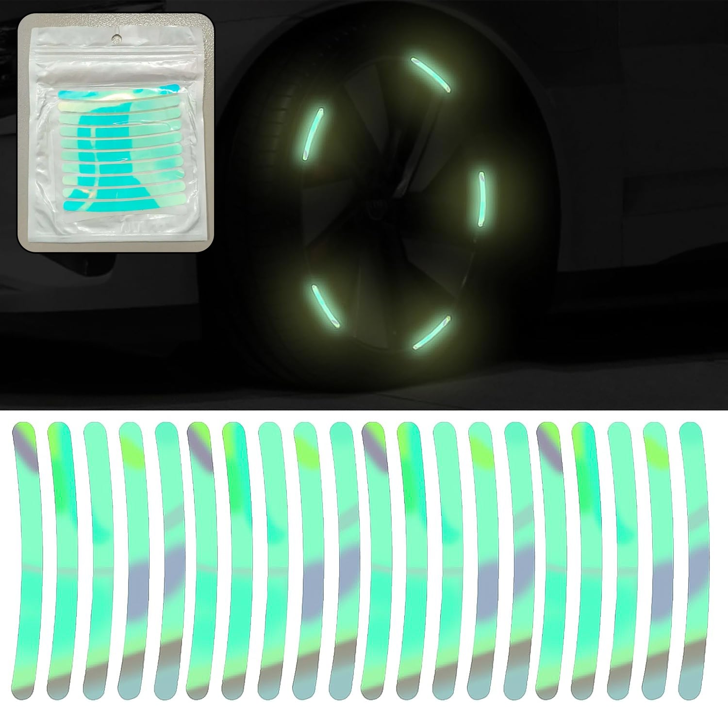 Car Wheel Hub Reflective Car Stickers Night Warning Stickers (20 Pcs Set Multicolored) - Zidbik