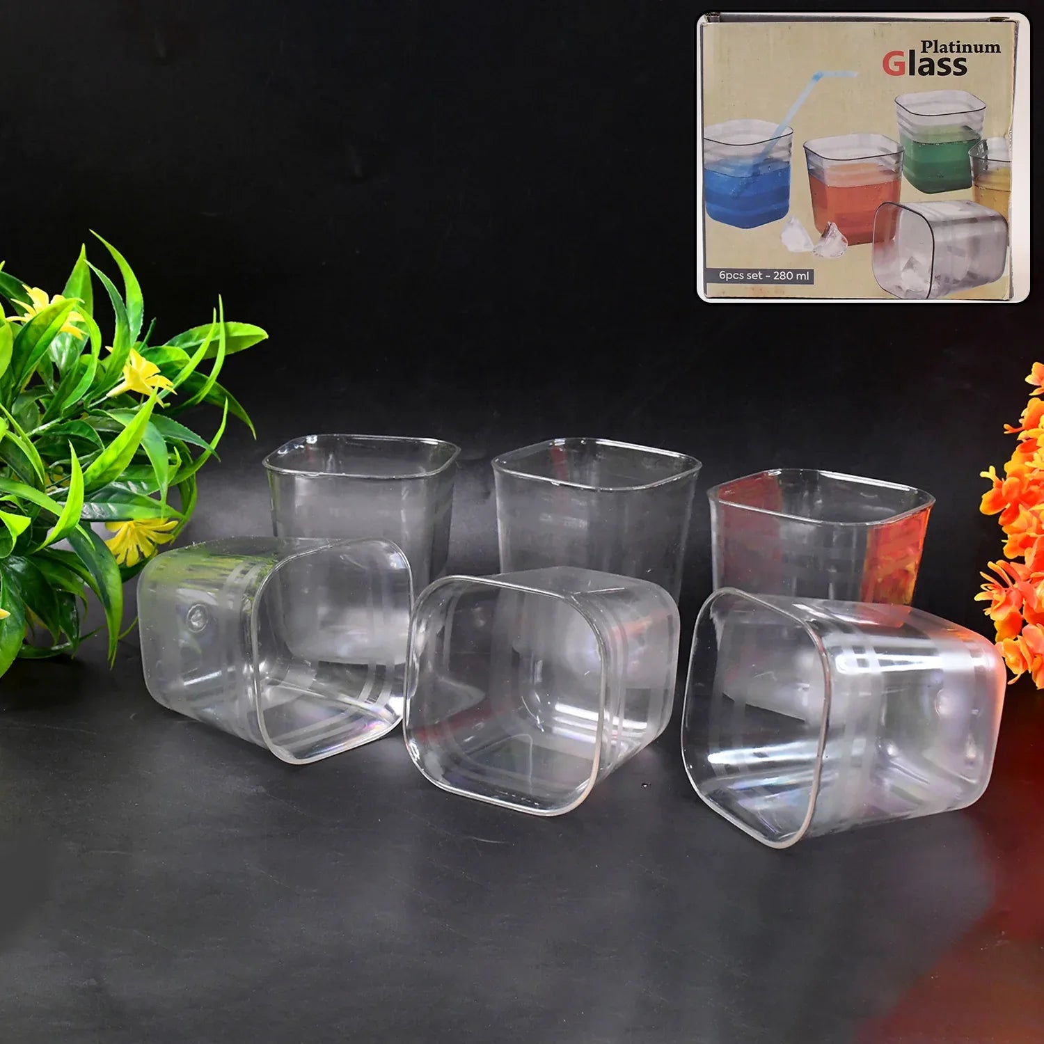 6pc Transparent Diamond Medium Serving Glass Set Glass Set For Water Juice Etc - Zidbik