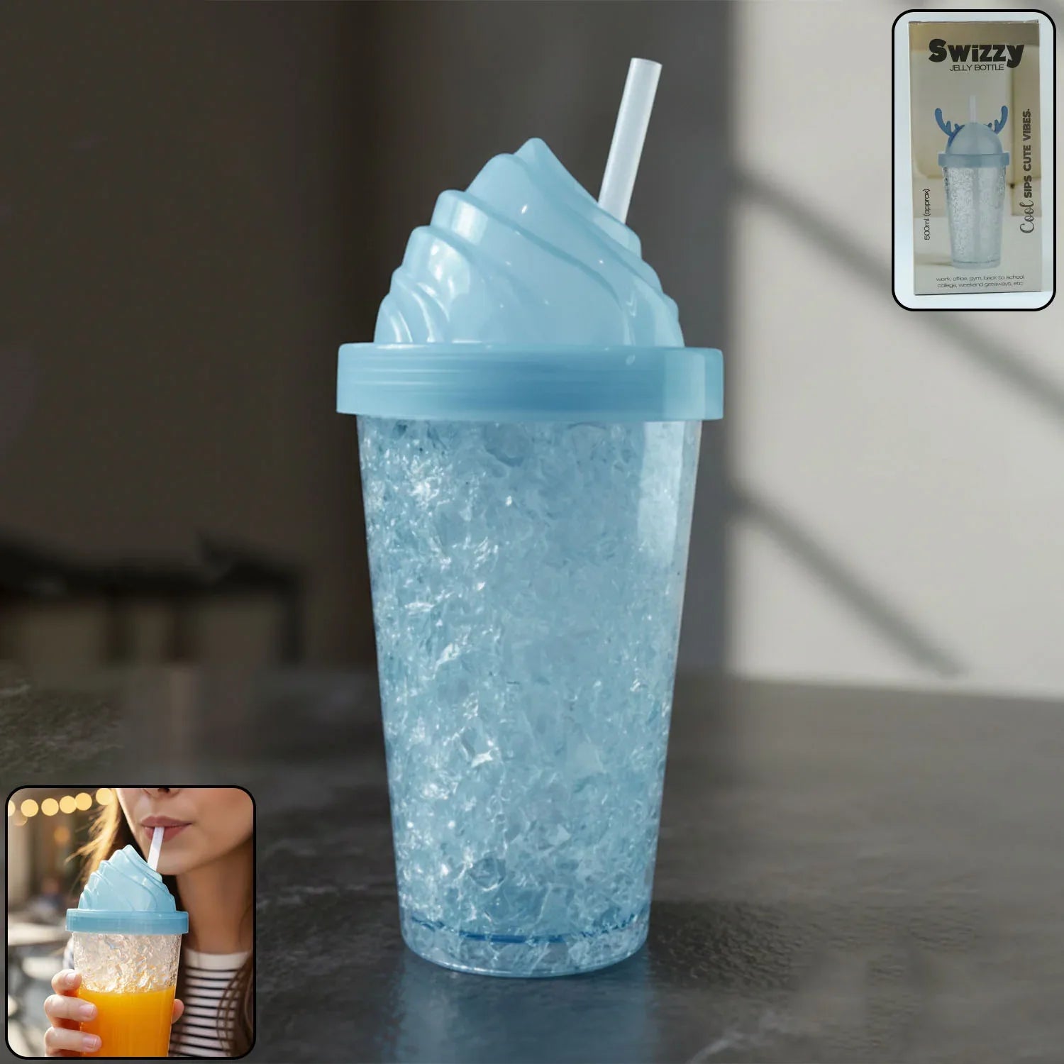 Cute Ice Cream Swirl Design Tumbler Sipper Bottle (500 Ml 1 Pc) - Zidbik