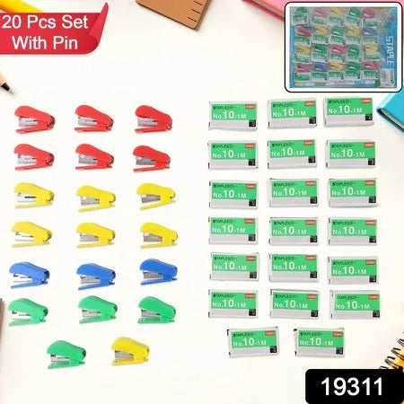Mini Stapler Set With Staples Assorted Colors No.10 Staplers With Pins (20 Pcs Set) - Zidbik