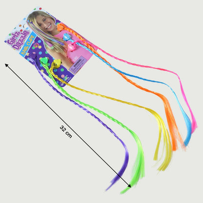Colourful Braided Hair Extension Streaks For Girls Kids (6 Pc) - Zidbik