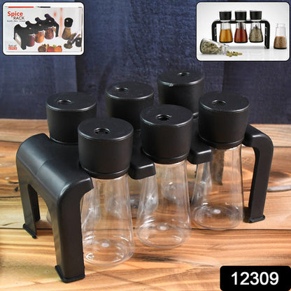 6-piece Plastic Spice Jar Set With Stand - Zidbik