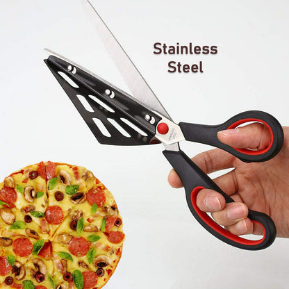 Stainless Steel Pizza Cutter Scissors Plastic Handle With Removable Spatula - Zidbik