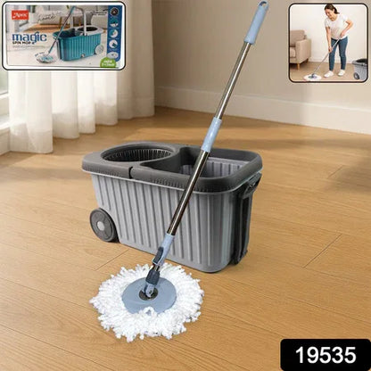 Apex Magic Spin Mop Cleaning Set With Dual Chamber Bucket Wheels - Zidbik