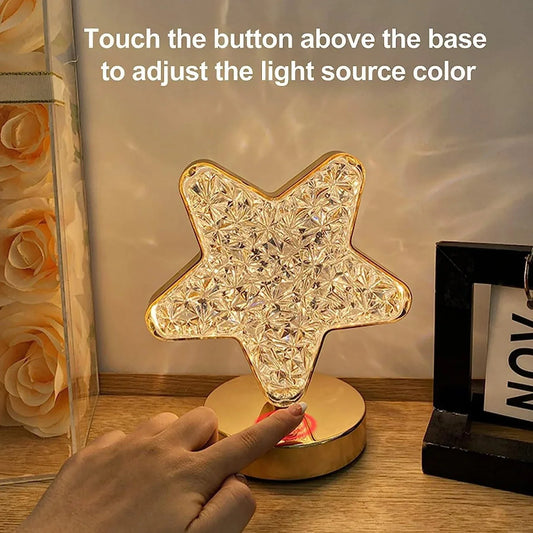 12571 Star Shape Crystal Diamond Lamp Cordless Luxury Lamp With Usb Rechargeable 3-way Dimmable Touch Control Decorative Nightstand Lamp For Bedroom Living Room Party Restaurant Decor (1 Pc ) - Zidbik