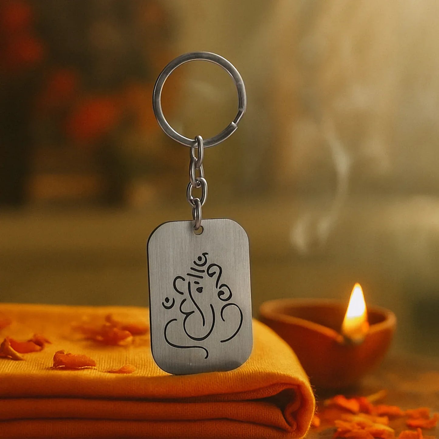 Auspicious Ganesh Cut-out Metal Keychain - (1 Pc) - Zidbik