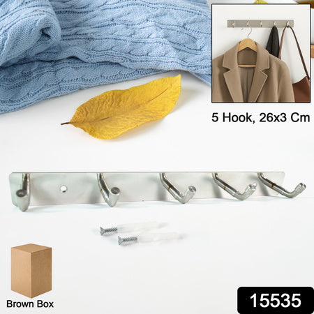 Stainless Steel Wall Mounted Coat 5 Hook Rack (26x3  1 Pc) - Zidbik