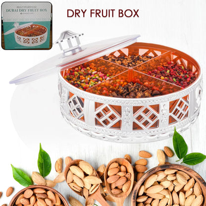 Multipurpose Dry Fruit Box 4 Section Dry Fruit Round Silver Gift Box (1 Pc) - Zidbik