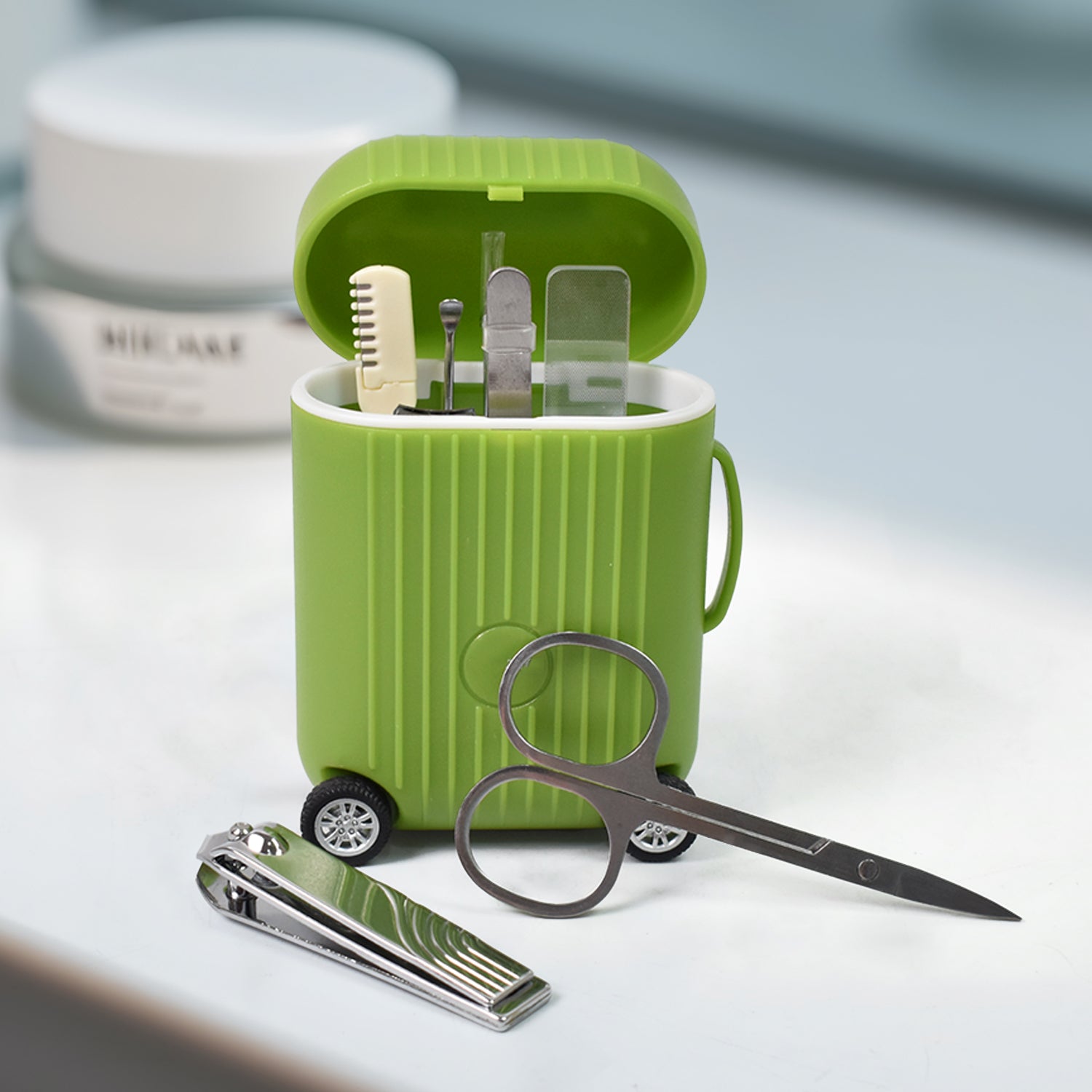 Manicure Kit Pedicure Tools For Feet Nail Clipper (8 Pcs Set  With Mini 4 Wheel Suitcase Trolley) - Zidbik