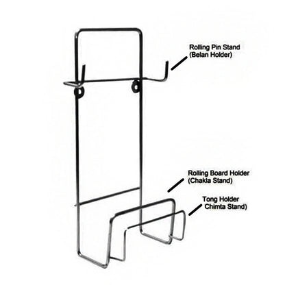 5552 Chakla Belan Chimta Stand Rolling Pin Board Tong Holder Silver Stainless Steel Multi-purpose Rack For Kitchen (1 Pc ) - Zidbik