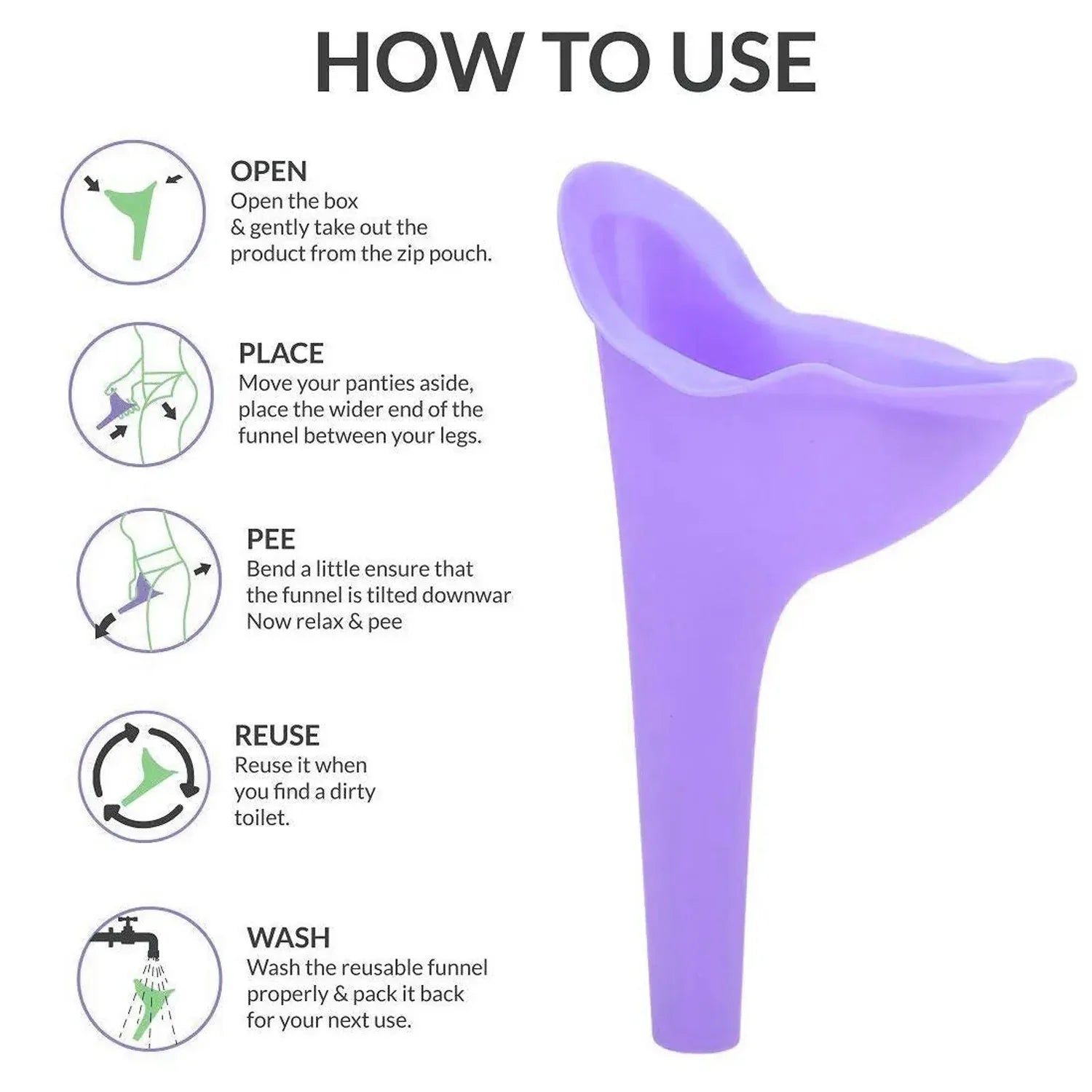 1307 Stand And Pee Reusable Portable Urinal Funnel For Women - Zidbik