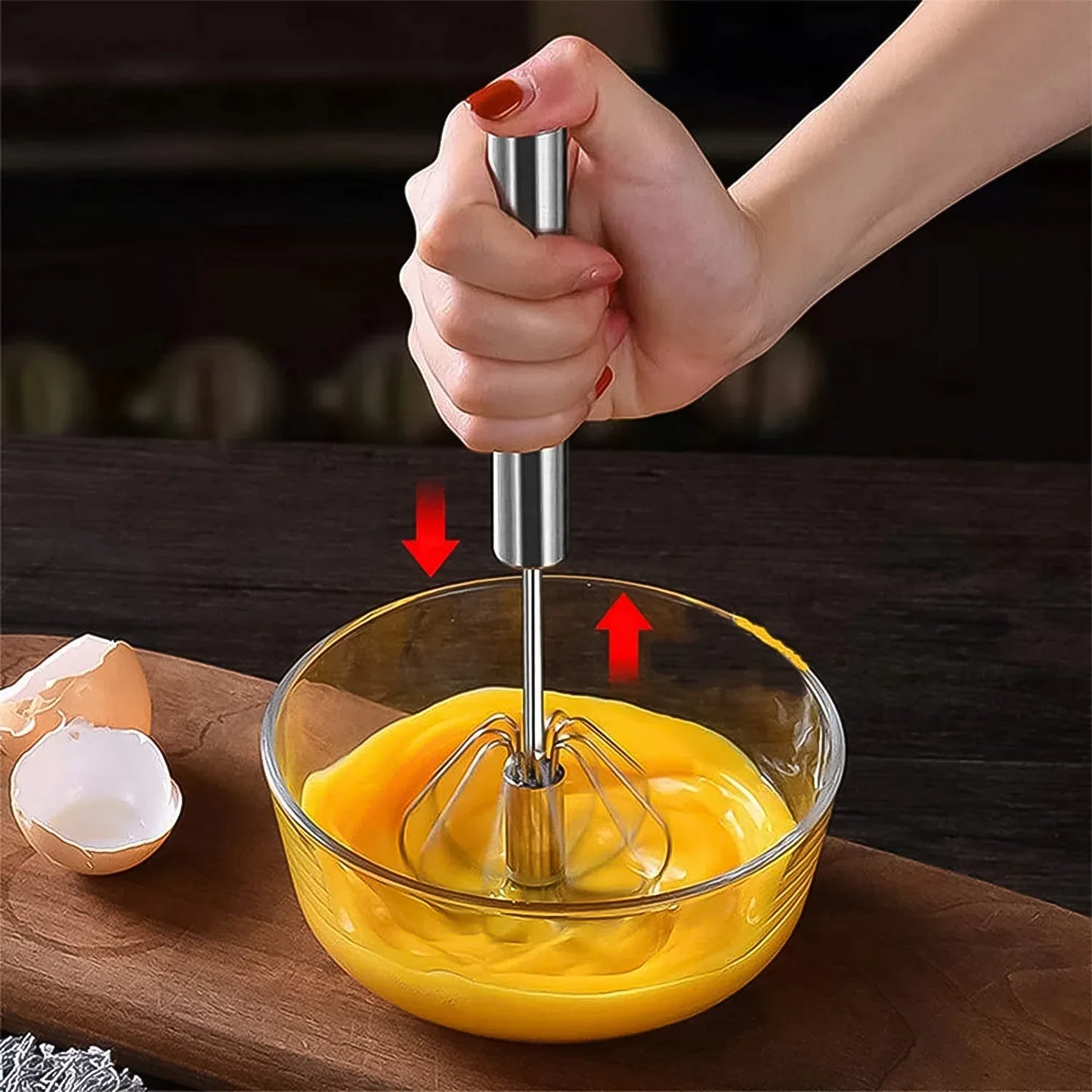 Hand Push Mixer Egg Whisk Stainless Steel Blender (1 Pc) - Zidbik