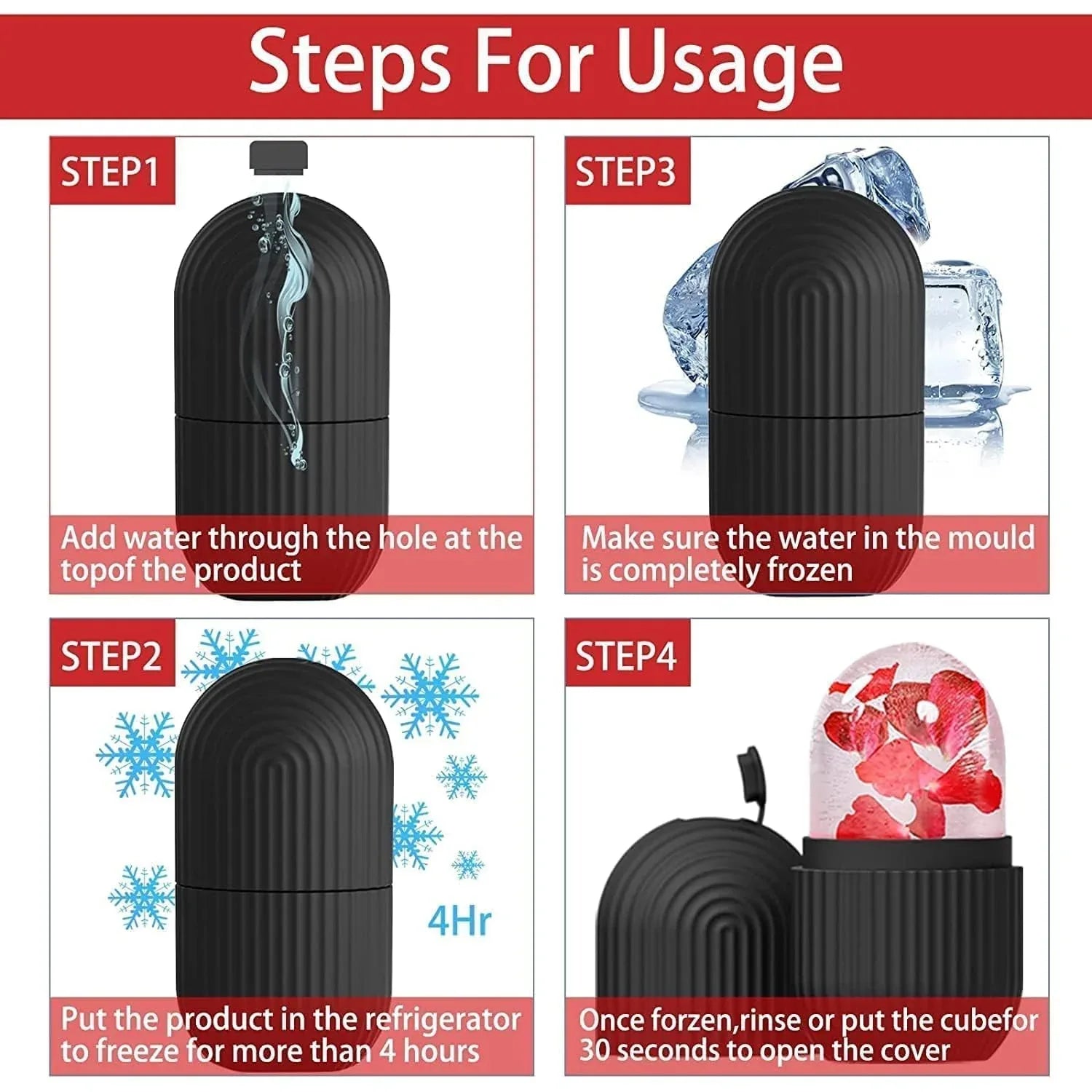 1224b Face Ice Roller Ice Roller For Face Ice Roller For Face Massager Face Ice Treatment Reduce Face Swelling And Under Eye Puffiness (Black) - Zidbik