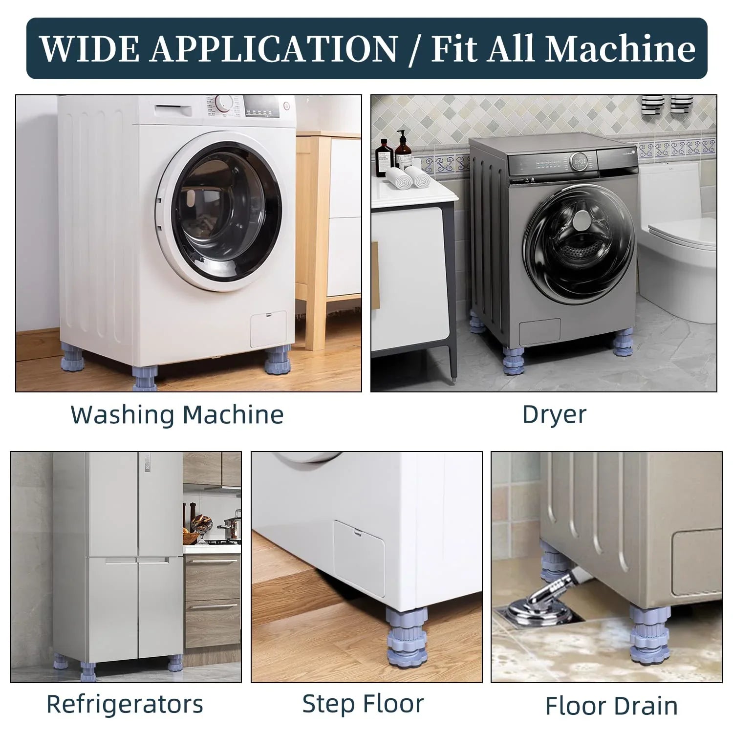 Washing Machine Support Anti Vibration Washing Machine Support Adjustable Washer Anti Vibrasion Pads Washer Dryer Pedestalswashing Machine Accessory Anti- Skid Pad Pvc Lifting Pad Non-slip ( 4 Pc Set 1pc ) - Zidbik