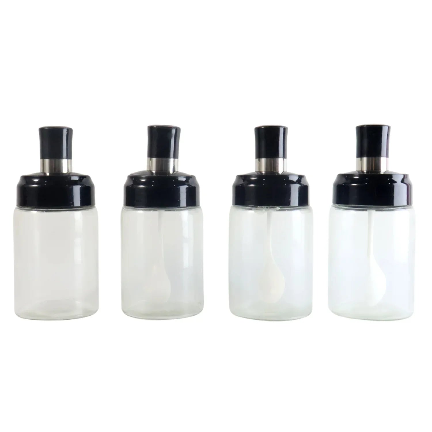 Transparent Spice Jar Set With Spoon Airtight Lid (4 Pc) - Zidbik