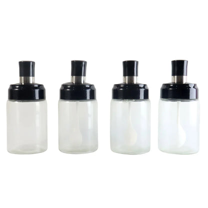 Transparent Spice Jar Set With Spoon Airtight Lid (4 Pc) - Zidbik
