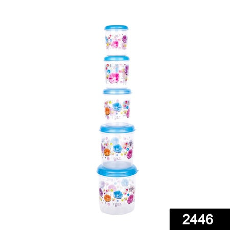 2446 Plastic Transparent Container Air Tight Dabba Set (3000ml 2000ml 1000ml 750ml 500ml) - Zidbik