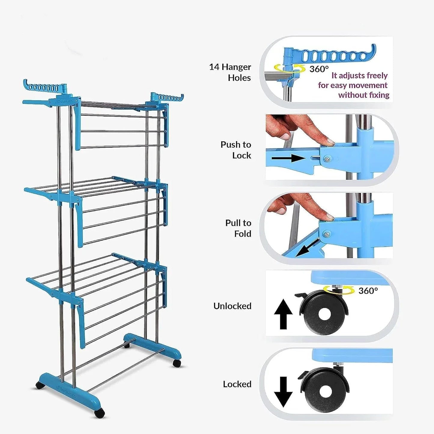 0733 Stainless Steel Cloth Drying Stand - Zidbik