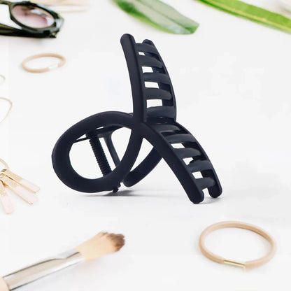 Plastic Hair Clamp Grip Simple Matte Hair Barrette Clamp (12 Pc Mix Design) - Zidbik