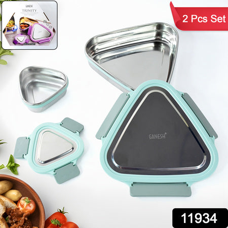 Ganesh Trinity 2-piece Stainless Steel Triangle Lunch Box Set - Zidbik
