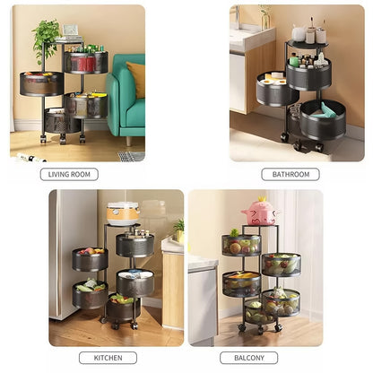 Metal Round High Quality Kitchen Trolley With Wheels (3 Layer  1 Pc) - Zidbik