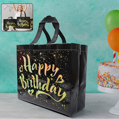 Birthday Gift Bag With Gold Shiny Stars Reusable Party Gift Bags (1 Pc) - Zidbik