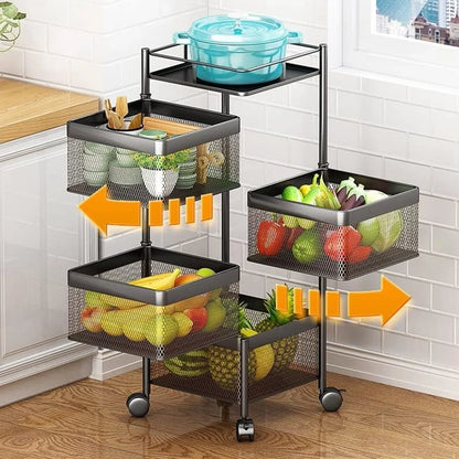 Metal High Qaulity Kitchen Trolley Kitchen Organizer Items And Kitchen Accessories Items For Kitchen Rack Square Design For Fruits Vegetable Onion Storage Kitchen Trolley With Wheels (4 Layer 3 Layer) - Zidbik
