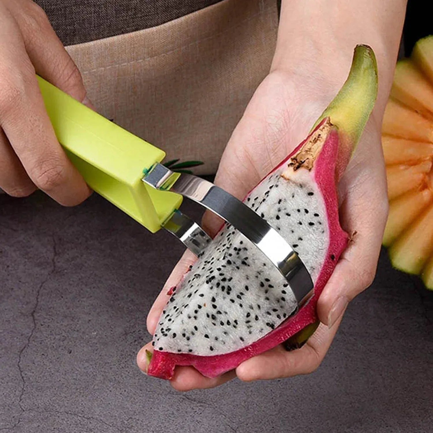 2606 4 In 1 Stainless Steel Melon Baller Seed Remover Sorbet Dessert Ball Spoon Fruit Digging Spoon Double Sided Fruit Scooper Watermelon Baller Scoop - Zidbik