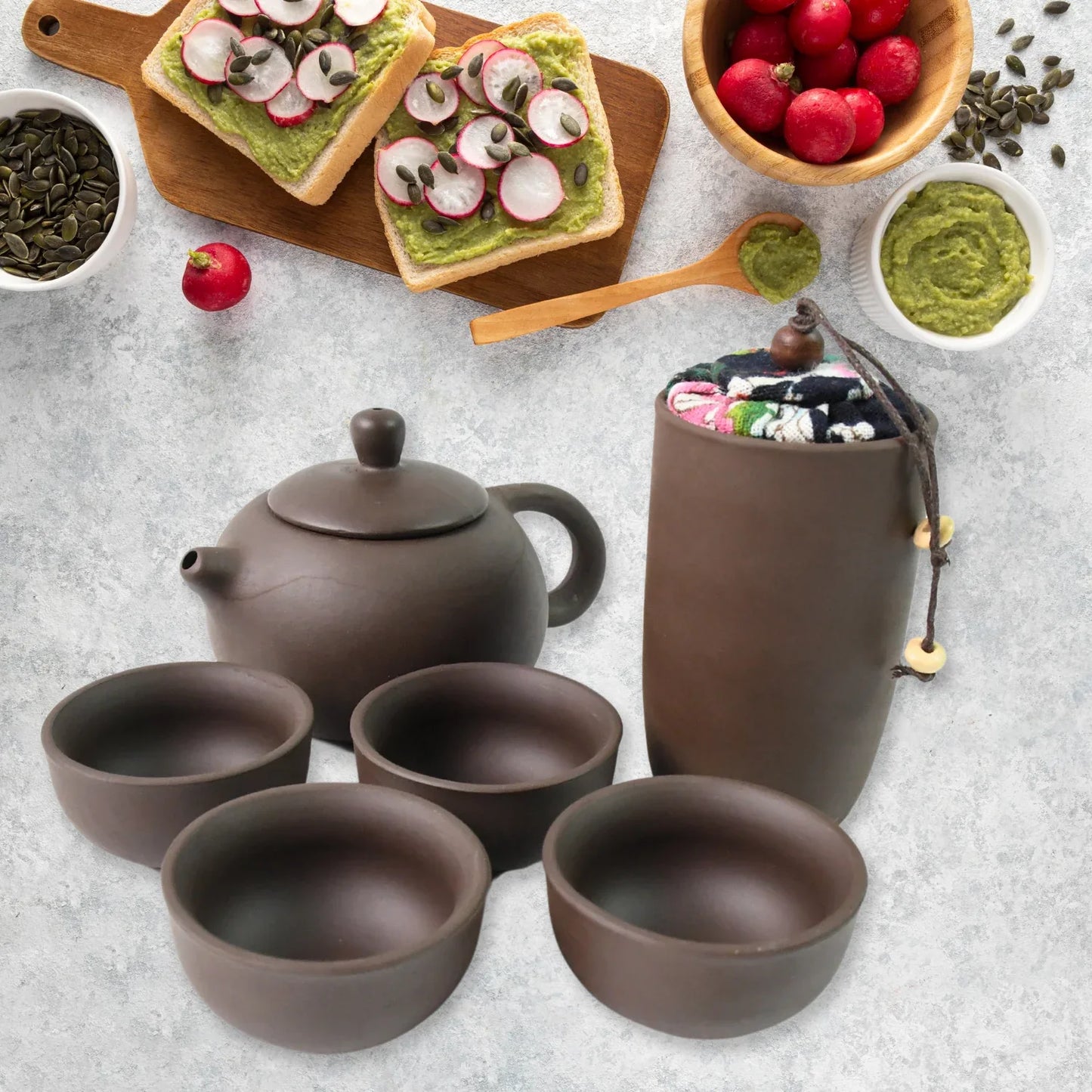 Portable Kung Fu Tea Set With A Portable Travel Bag (Set Of 6pcs) - Zidbik