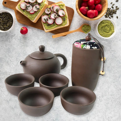 Portable Kung Fu Tea Set With A Portable Travel Bag (Set Of 6pcs) - Zidbik