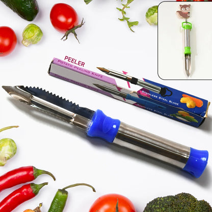 8218 2in1 Multi-purpose Stainless Steel Peeler With Hanging Ring For Vegetables Potato Peeler Carrot Grated Suitable For Peeling And Shredding Fruit And Vegetables Kitchen Accessories Piller (1 Pc) - Zidbik