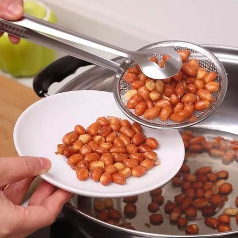 2412 2in1 Stainless Steel Filter Spoon With Clip Food Kitchen Oil-frying Multi-functional - Zidbik