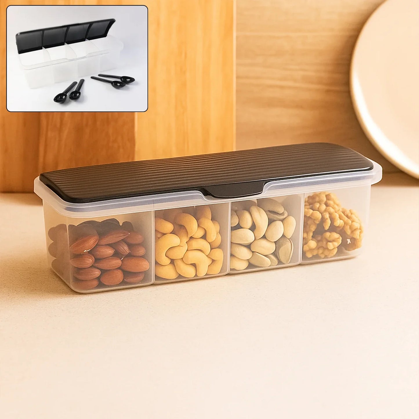 Kitchen Multipurpose Air-tight 4 Sections Storage Containers Masala Box (1 Set) - Zidbik