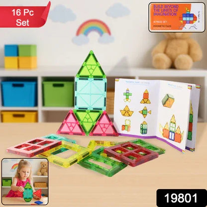 Magnetic Building Tiles Construction Toy Set (16 Pc Set) - Zidbik