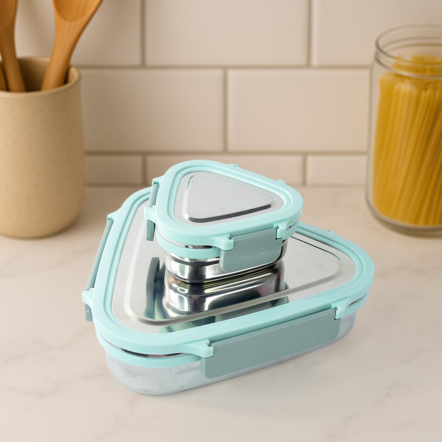 Ganesh Trinity 2-piece Stainless Steel Triangle Lunch Box Set - Zidbik