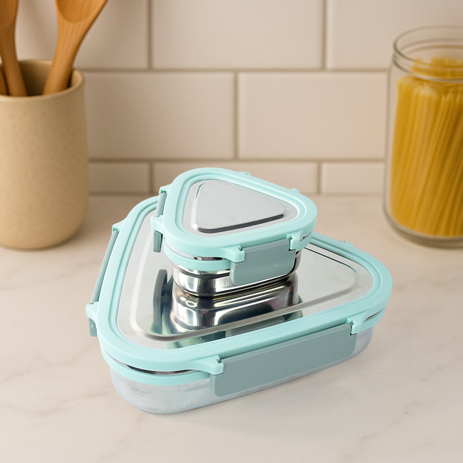 Ganesh Trinity 2-piece Stainless Steel Triangle Lunch Box Set - Zidbik