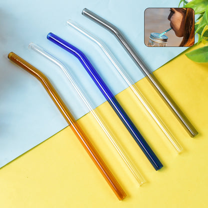 Reusable Glass Straws Clear Glass Drinking Straw (5 Pcs Set) - Zidbik