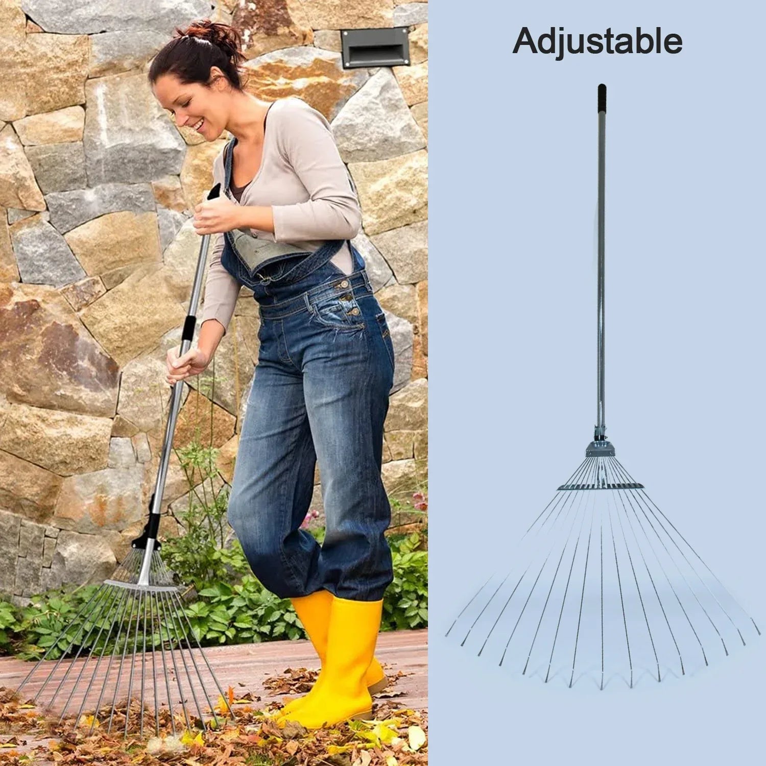 7599 115-152 Cm Rake For Gardening Stainless Steel Telescopic Garden Rake For Quick Clean Up Of Lawn And Yard Adjustable Rake Claws Spacing Garden Broom With Long Handle For Clean Leaves (Moq - 2 Pc) - Zidbik