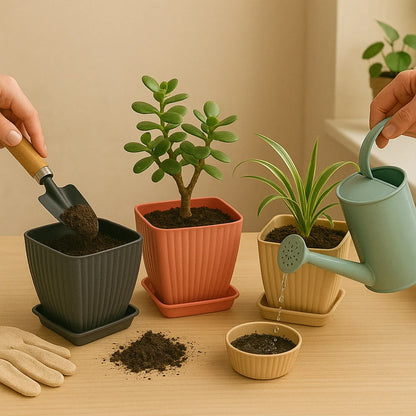 Trendy Square Plastic Flower Pots Set Of 5 - Zidbik