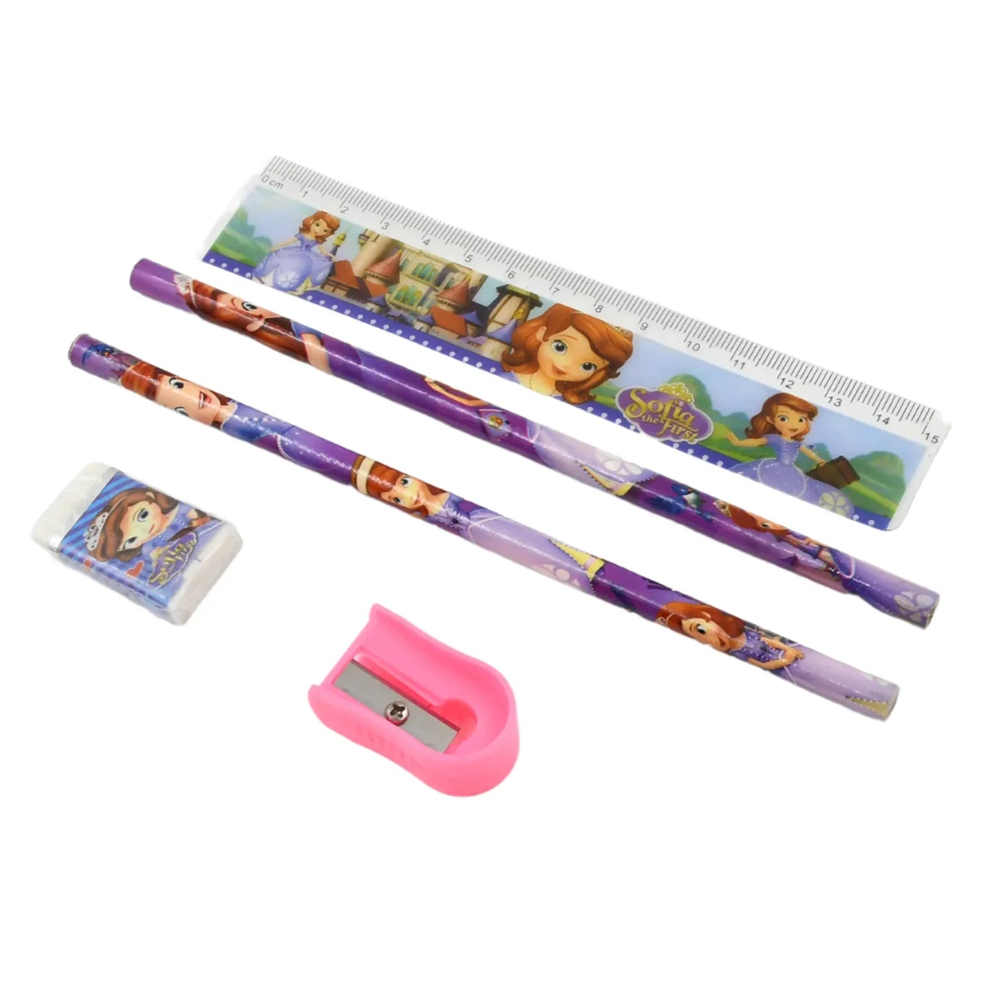 5 In 1 Mix Stationery Gift Set For Kids Stationary Set Including 2 Pencil Ruler Rubber Pencil Sharpener School Office Product Gift (5 Pcs Set) - Zidbik