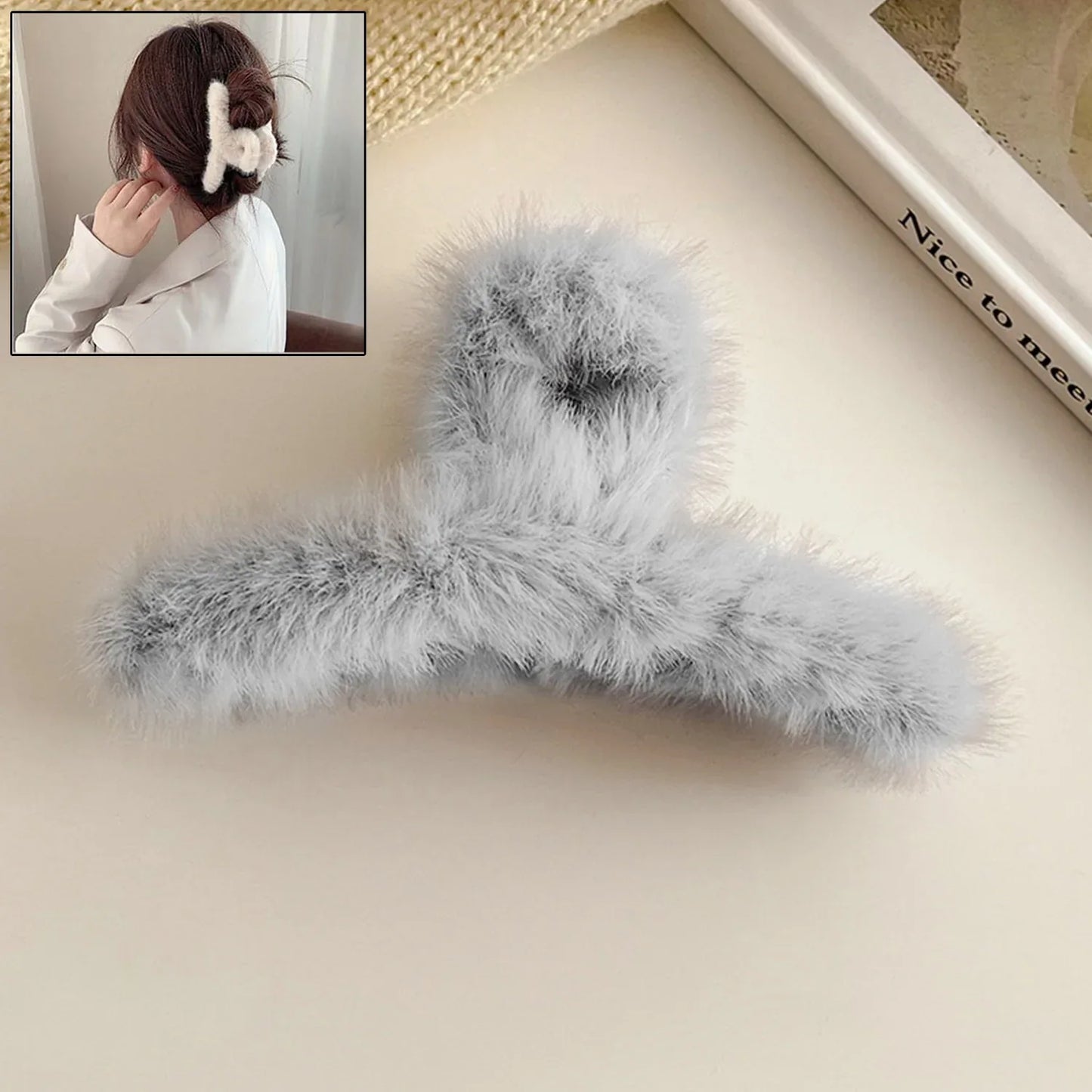 Large Plush Hair Claw Clips Plastic Fluffy Hair Claw Hair (1 Pc Mix Color) - Zidbik